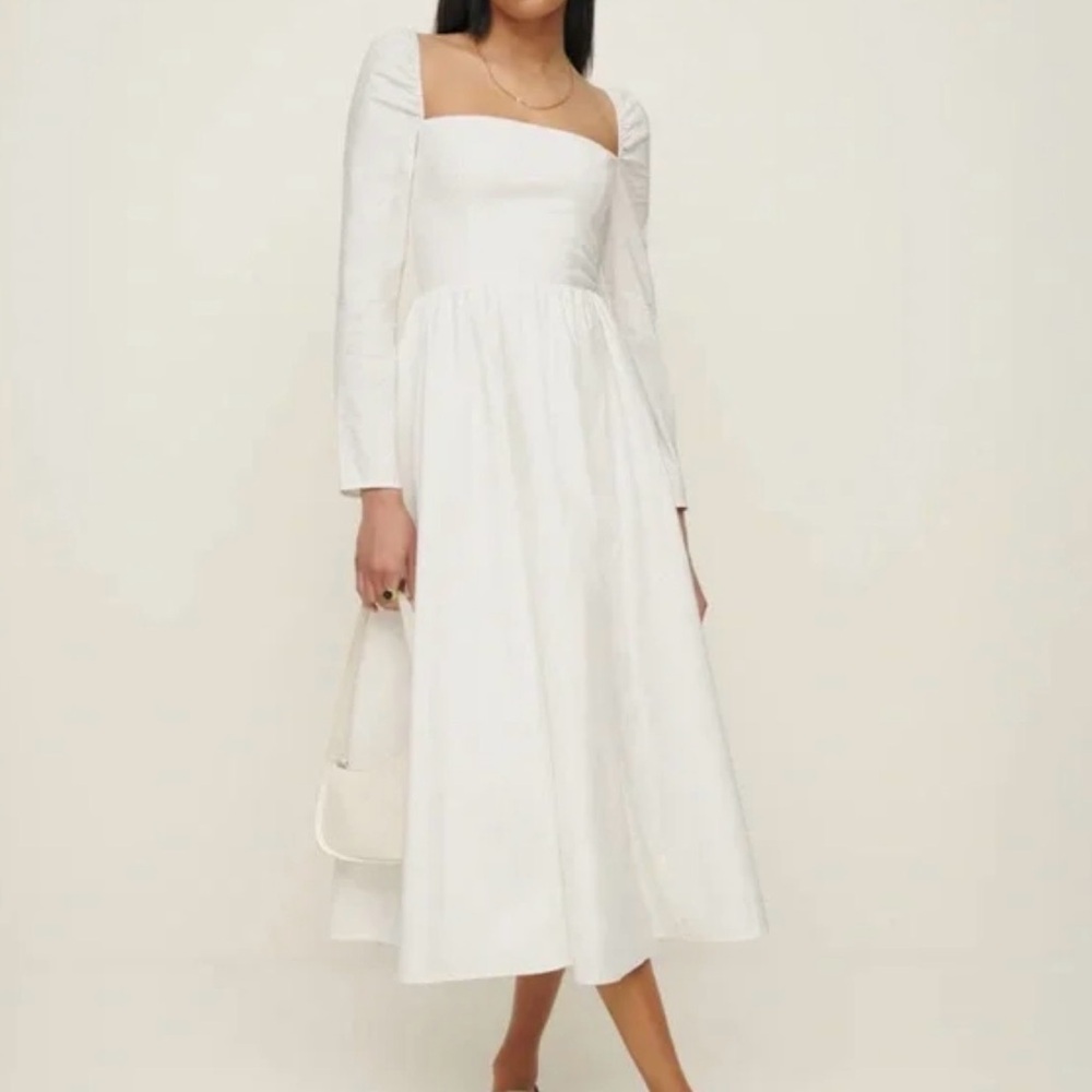 Reformation White Long Sleeve Dress